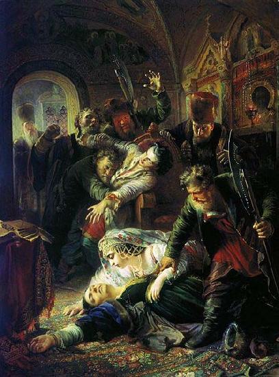 Konstantin Makovsky Agents of the False Dmitry kill the son of Boris Godunov oil painting image